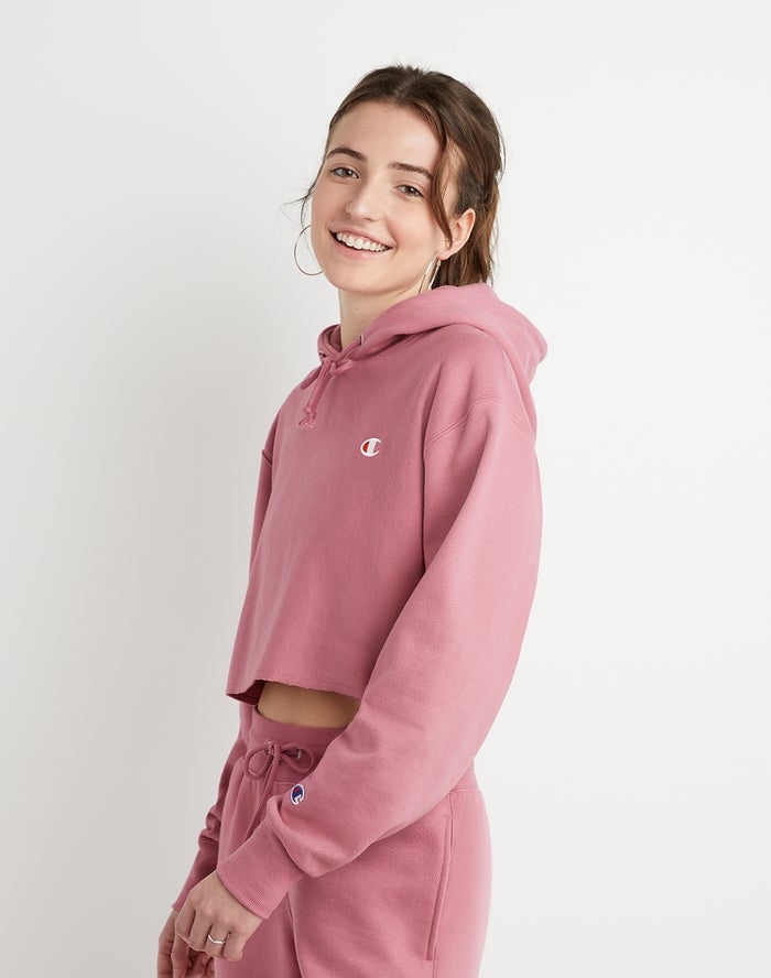 Champion Hoodie Dames - Roze - Reverse Weave Cropped Cut-Off C Logo ( 569742-HMQ )